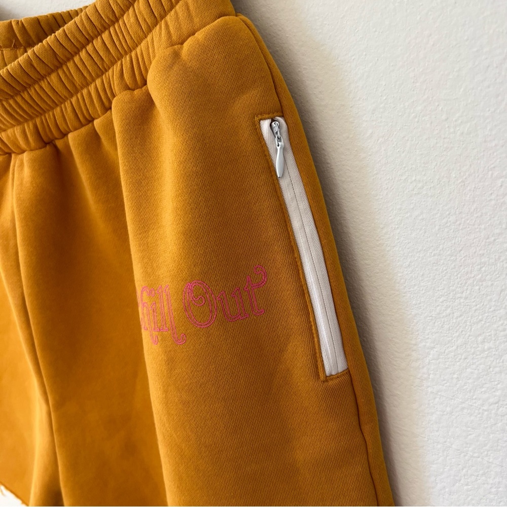 The Mayfair Group Chill Out high waist dark yellow fleece shorts Size 12 - Picture 4 of 10